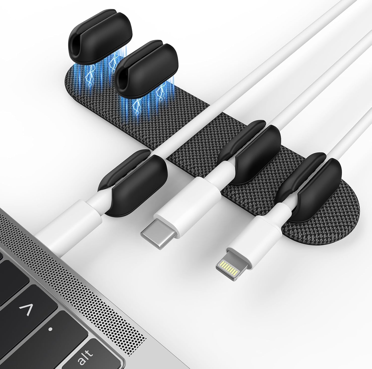 6 Pack Magnetic Cable Holder [2 in 1 Magnet & Adhesive] Cable Clips Silicone for Phone Charger, SODI Minimalist Cord Holder for Nightstand, Adhesive Cord Organizer for Desk, Car, Office (5-Black)