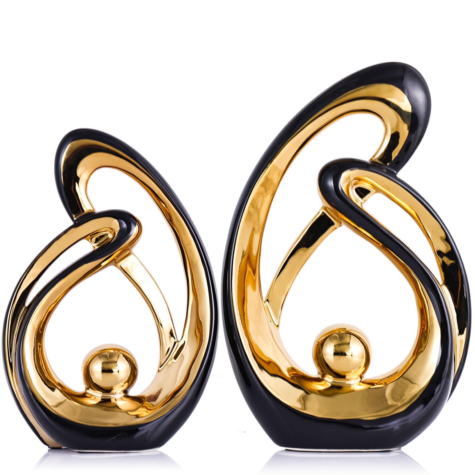 XMGZQ Nero e Oro Scultura Deco Set di 2,Ceramica Statua di Arte Astratta,Decorazione Soggiorno,Camera da Letto Deco,Appartamento Moderno Oggetti Decorativi Sculture