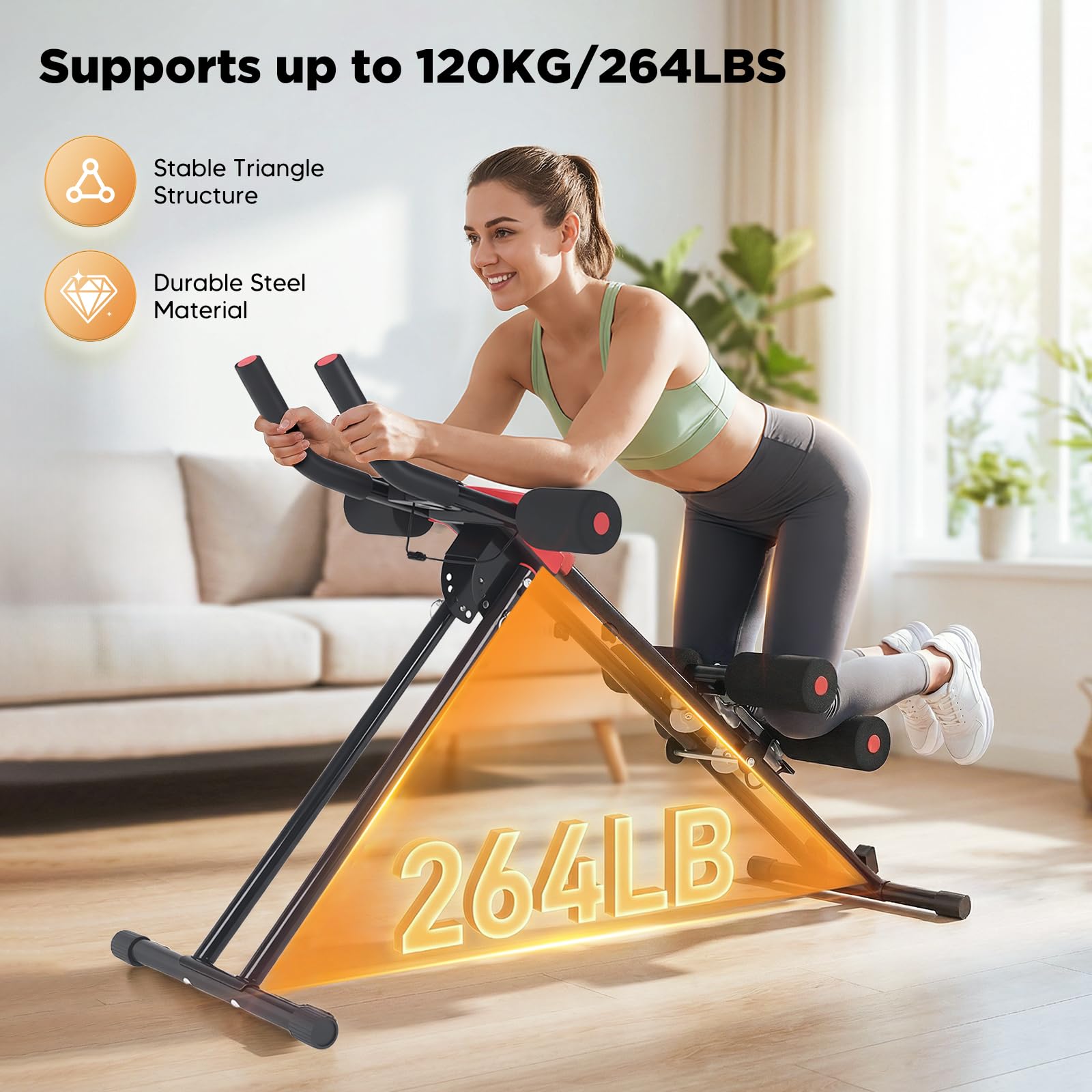 Macchina Addominale Pieghevole con 5 Livelli di Resistenza, Display LCD, Allenamento Corpo Completo Addominali Gambe Braccia, Pieghevole 47", Portata 120 kg Palestra Casa