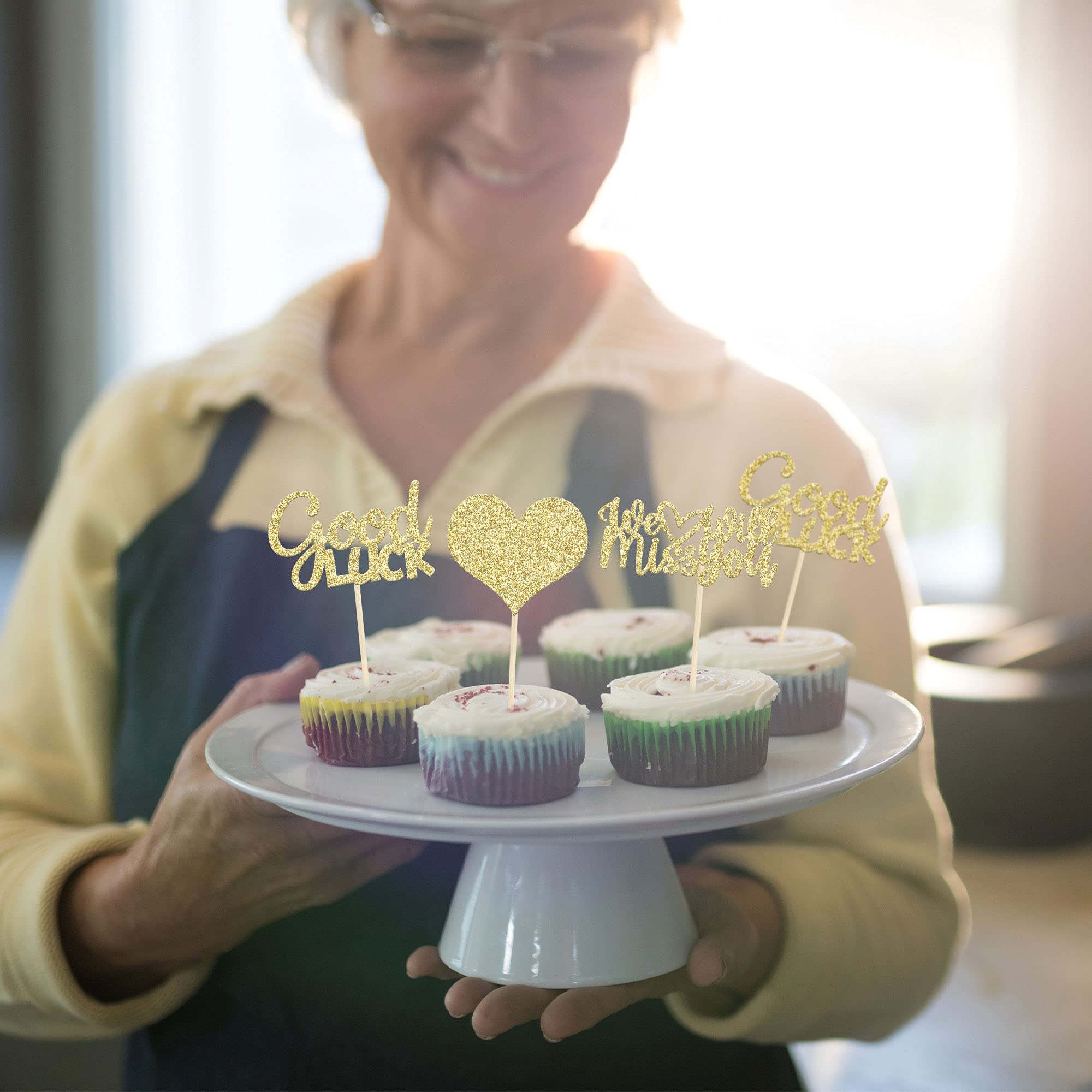 Gyufise 36 Stück 'We Will Miss You' Cupcake-Topper - Glitzernde Herz-Deko Für Ruhestand, Abschied & Parties