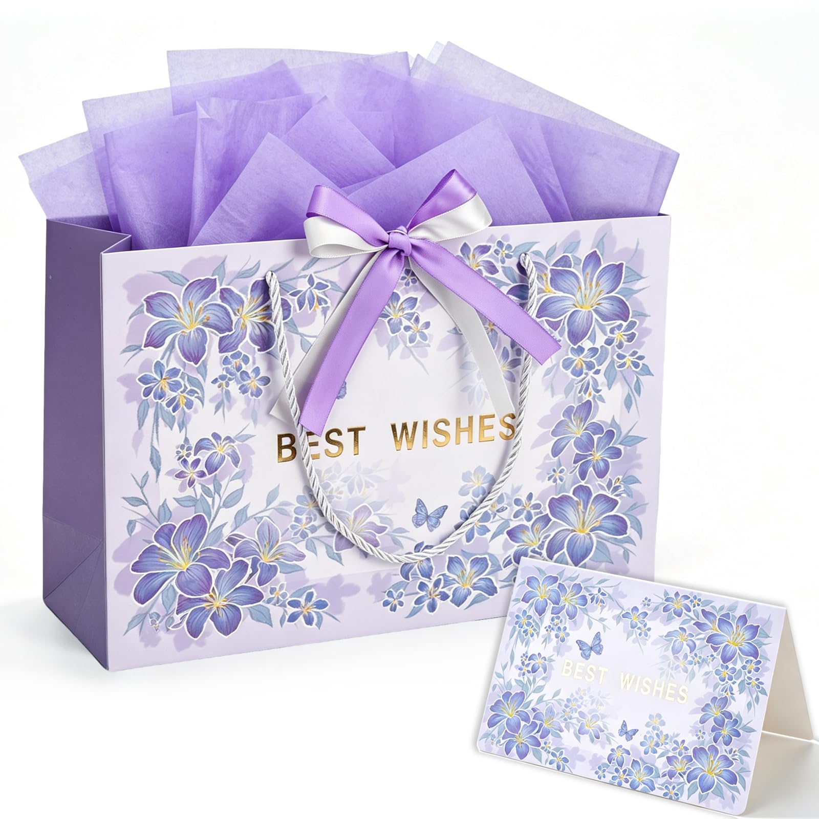 TMZDCJK 6 Large Purple Gift Bags with Handles 36x25x12cm, Floral Paper
