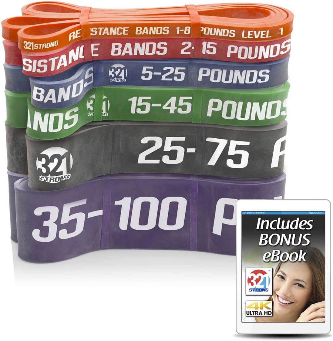 321 STRONG Exercise Resistance Bands - Individual or Complete Set for Assisted Pull Ups, Stretching, and Strength Training