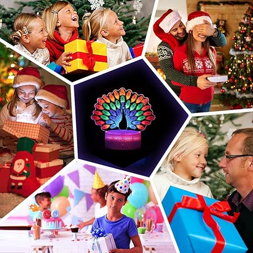 Miniatura 7 de Lámpara de ilusión 3D, luz nocturna de pavo real para niños, multicolor cambio dinámico USB 3D, luz Fx, regulable, control remoto y táctil,
