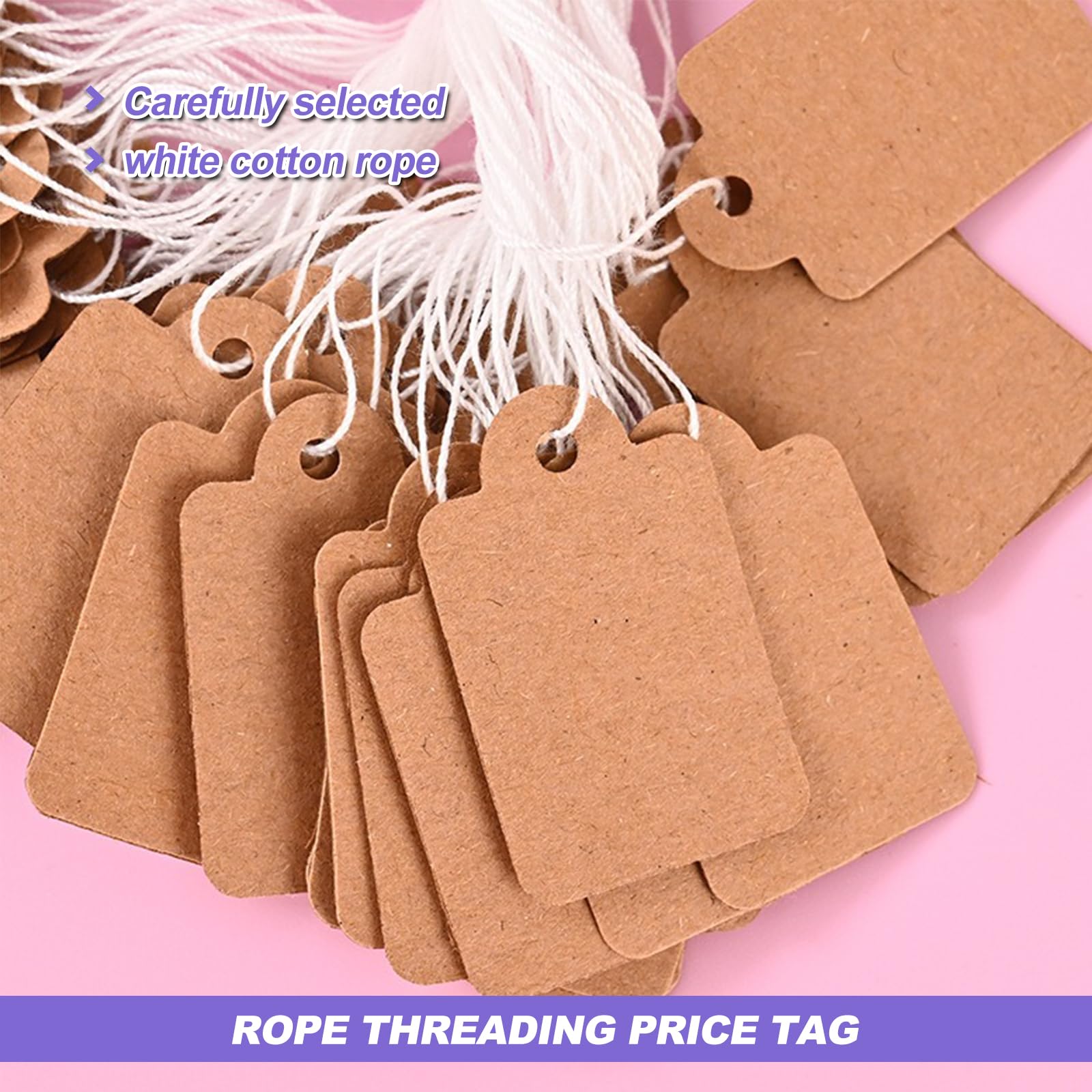 200pcs Jewellery Price Tags With String - Brown Paper Tags 25x15mm | Writable Blank Labels For Pricing, Gifts & Crafts