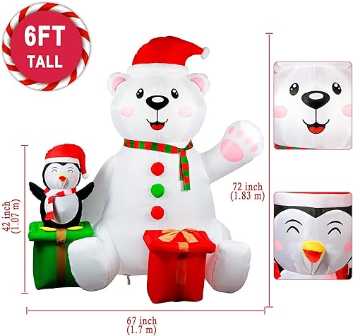 Miniatura 2 de GUDELAK Decoraciones inflables de Navidad de 6 pies para exteriores, con luz LED, oso polar y pingüino, decoraciones inflables de Navidad para