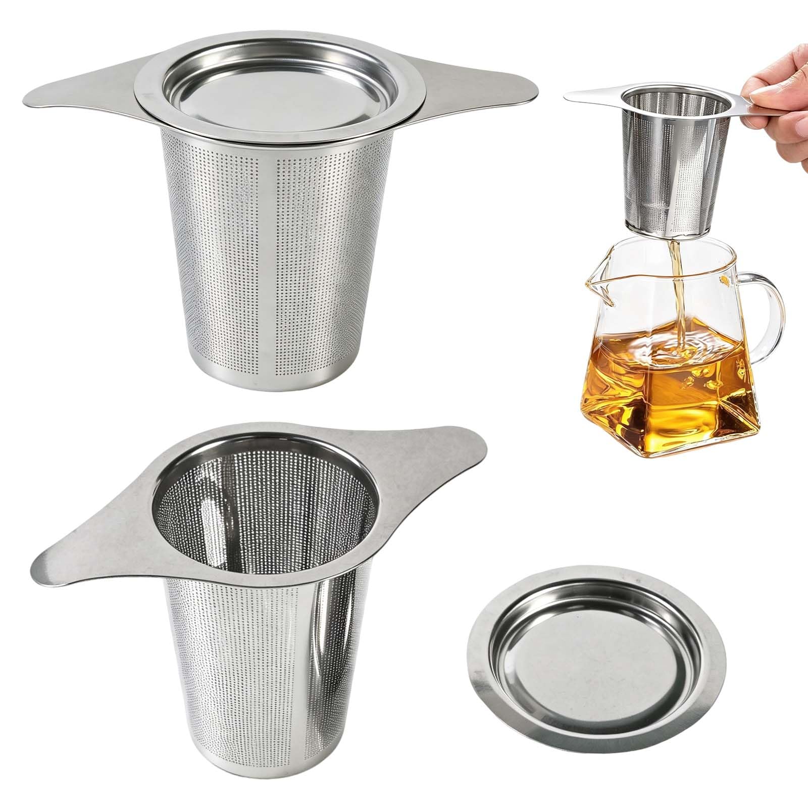 2 Pack Tea Strainers for Loose Tea with Dual Handles and Lid, Tea Infuser