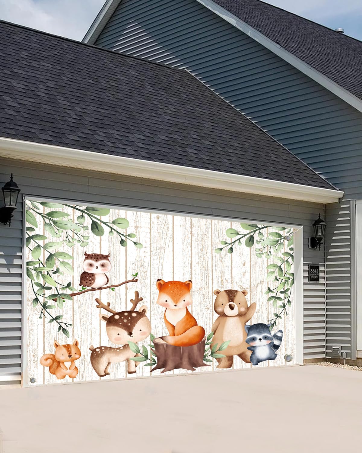 Woodland Baby Shower Garage Door Decorations,8X7ft Wild Jungle Animal Adventure Themegarage Door Decorations,Kids Birthday Baby Shoower Gender Reveal Darage Door Decor
