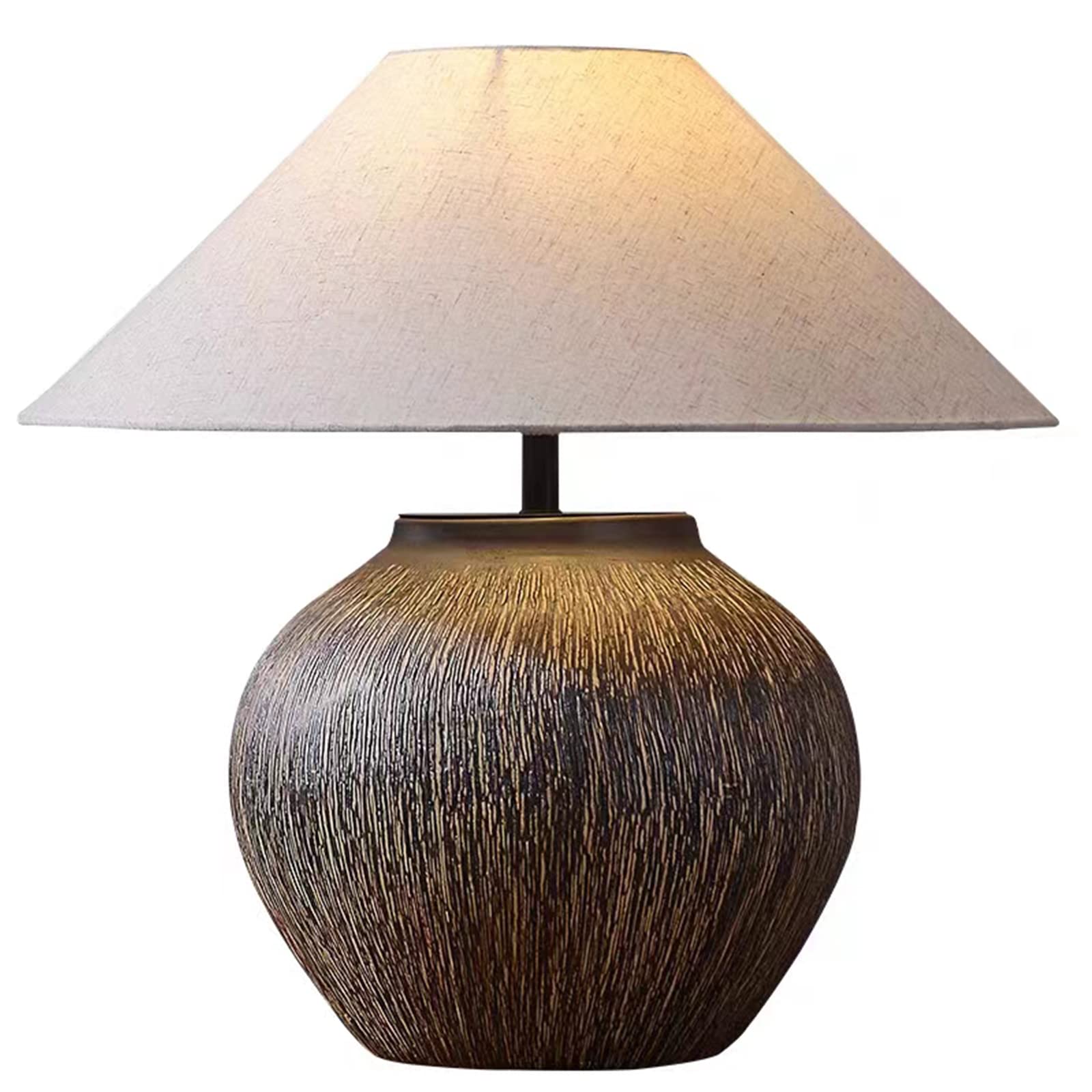 Farmhouse Hammered Pot Table Lamp, Rustic Handmade Ceramic Lamp, Desk Lamp