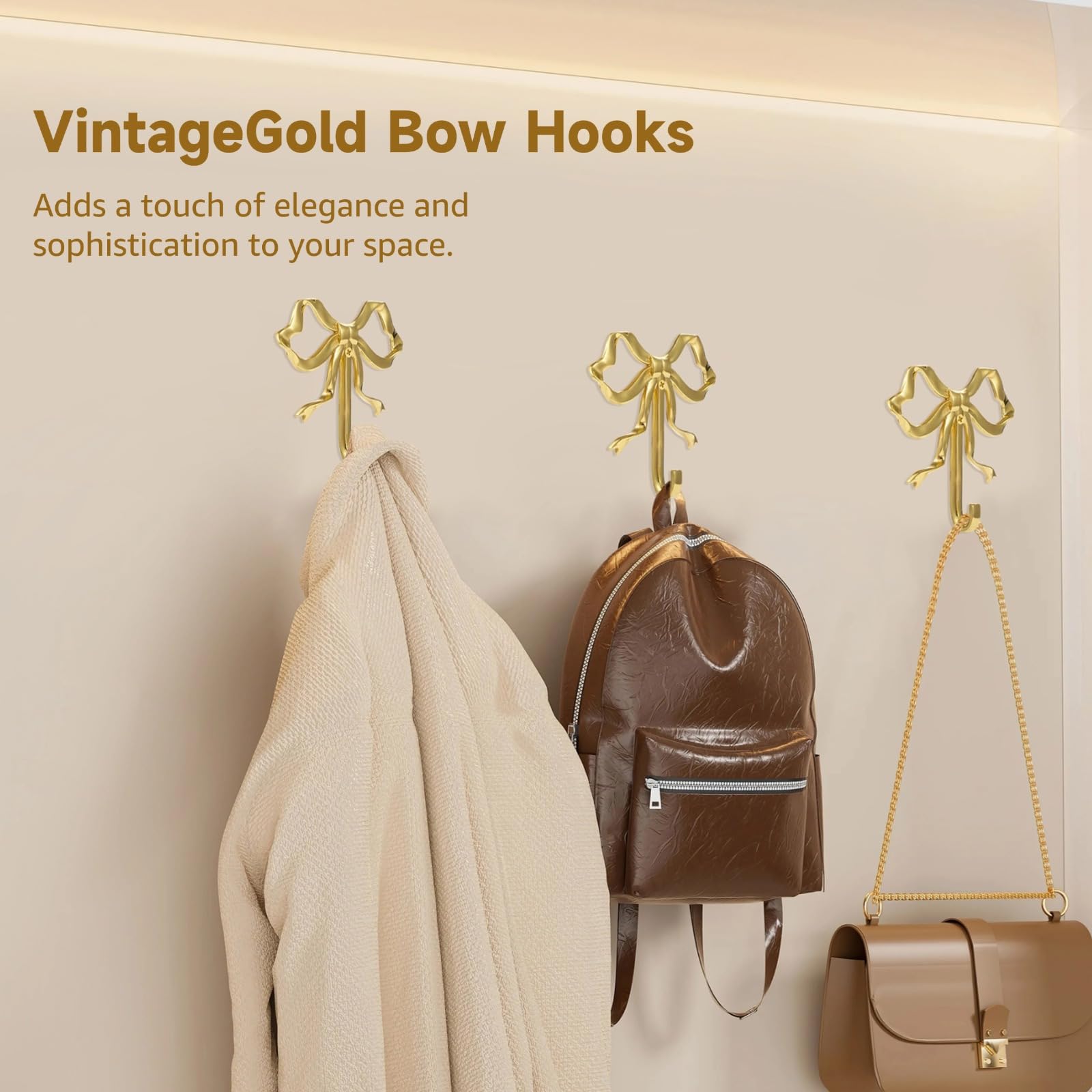 4 Stück Gold Bogen Haken Vintage Messing Dekorative Kleiderbügel Wandmontierte Handtuchhalter Schöne Wanddekoration für Küche Badezimmer Wohnzimmer