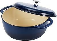 Vista 3 de Horno holandés cubierto de hierro fundido esmaltado Yaxa Basics, 6 cuartos de galón, color azul marino.