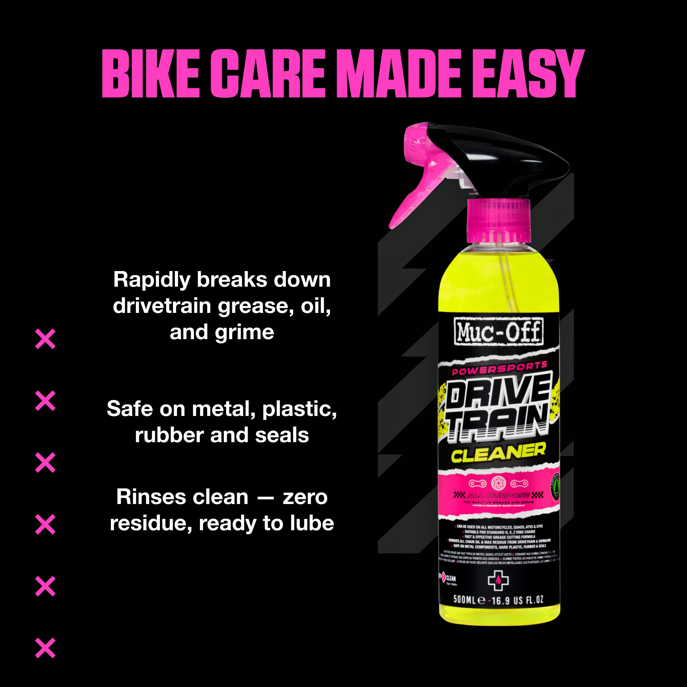 Muc-Off Detergente per Trasmissione Moto, 500 Millilitri - Spray Sgrassante Biodegradabile per Tutti Gli Usi - Adatto per Motocicli, Quad e ATV