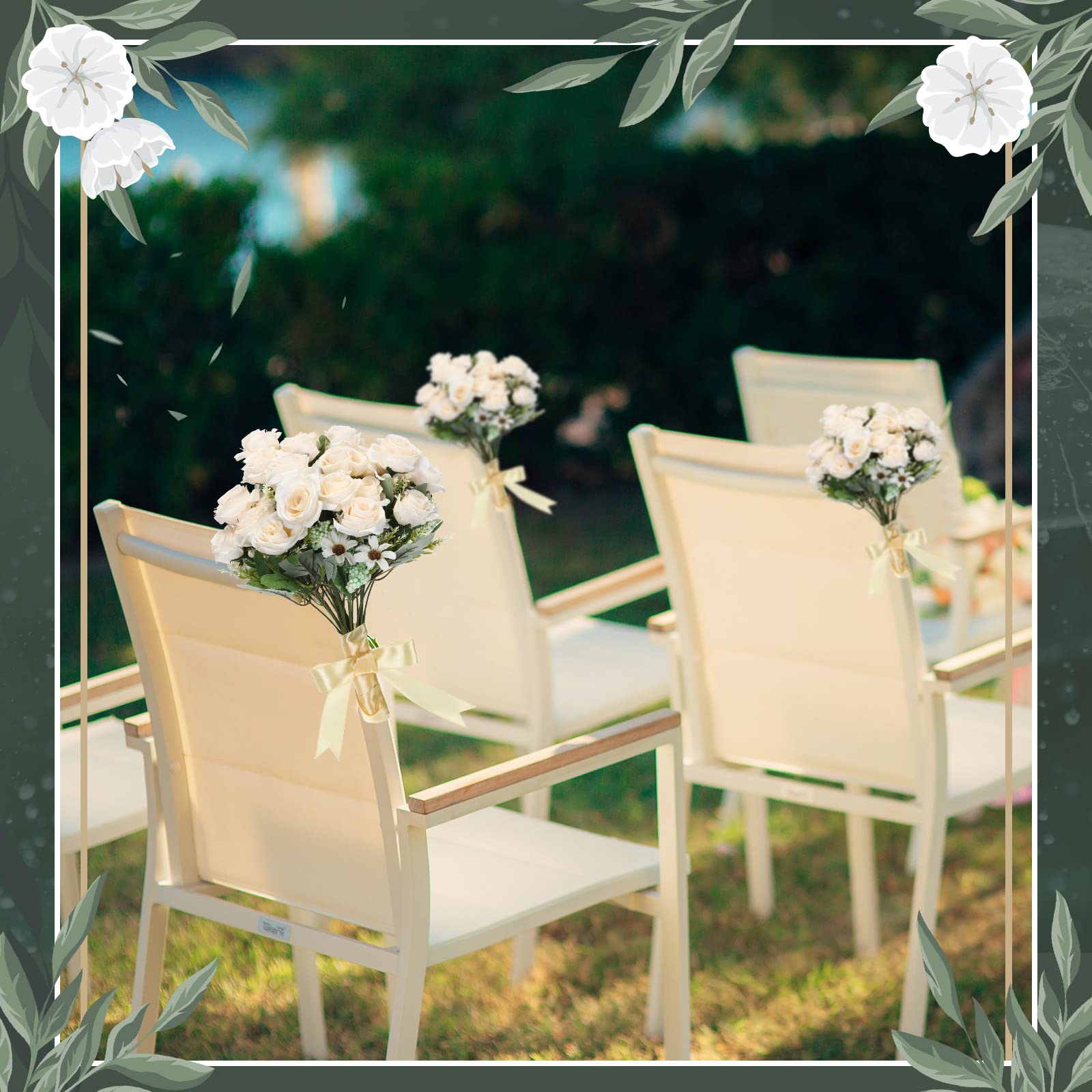 16 Pack Flower Bouquets Fake Roses Artificial Silk Flowers Bulk for Vase Vintage Wedding Home Decoration Boho Faux Rose Flowers Bridal Bridesmaid Rose Bouquets Realistic Flower Party Decor