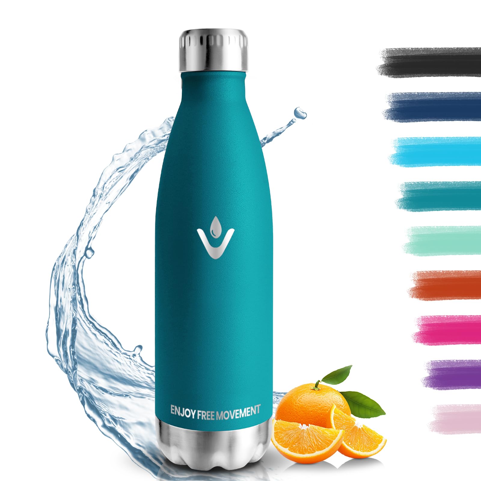 Trinkflasche Edelstahl, Trinkflaschen Kinder, 500ML BPA-frei, Thermosflasche, Wasserflasche Edelstahl Doppelwandig, Trinkflasche Kohlensäure Geeignet, Water Bottle für Fitness, Fahrrad, Schule