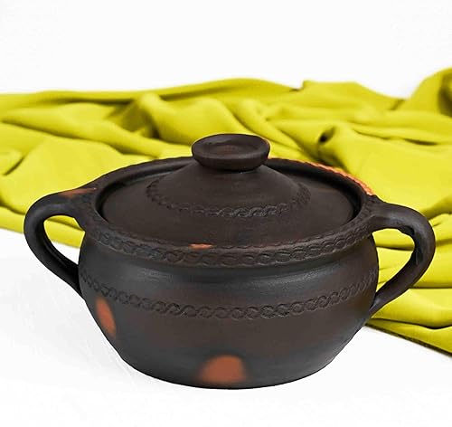 Miniatura 8 de Olla de cocina primitiva oscura flameada de viento alto con asas, grabada a mano, hecha de arcilla de fuego: diseño compacto para estufa y fuego
