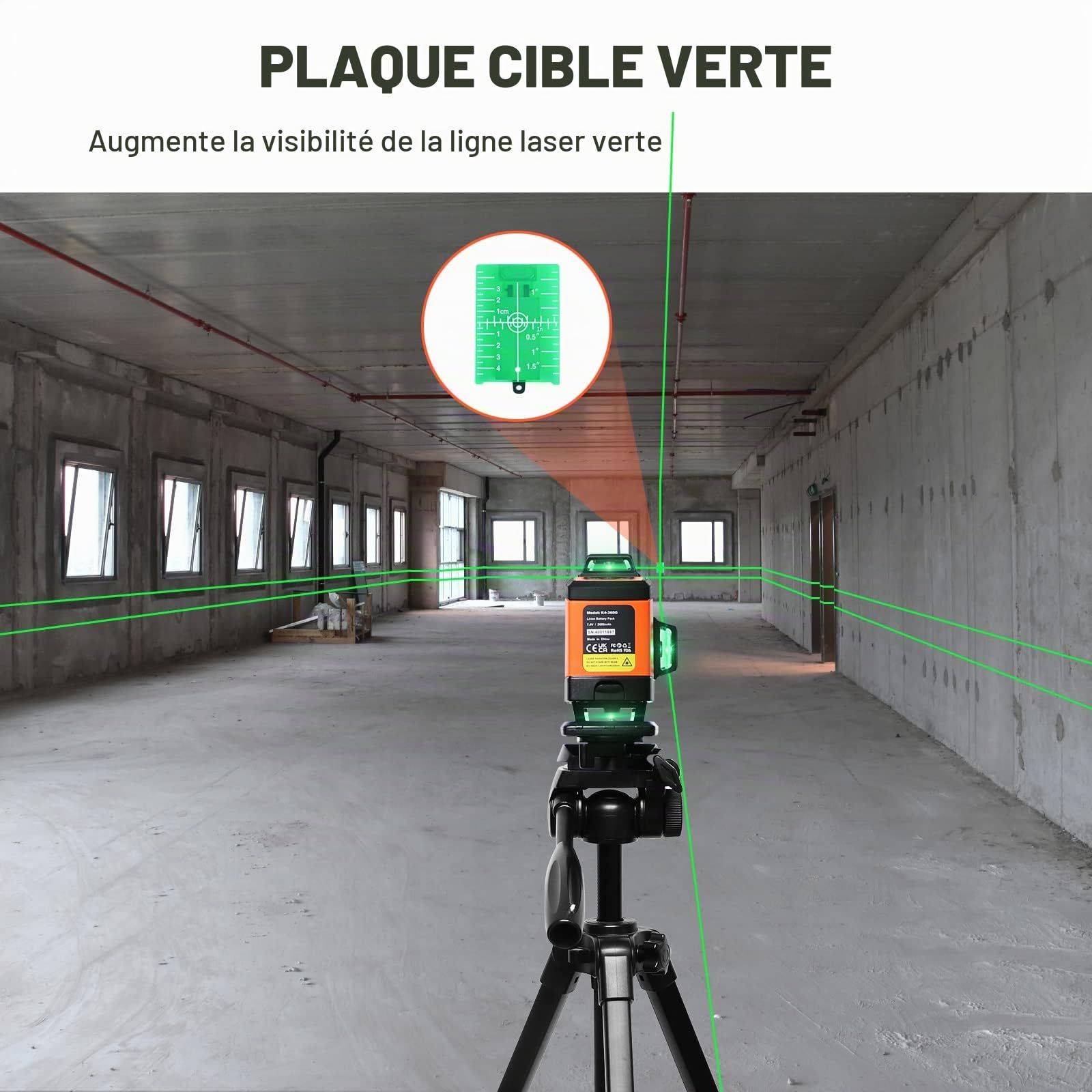 DOVOH Niveau laser auto-nivelant : niveau laser 4D à 16 lignes auto-nivelant 4 x 360 Faisceau vert pour carrelage au sol et plafond Double piles rechargeables Support magnétique inclus, K4-360G