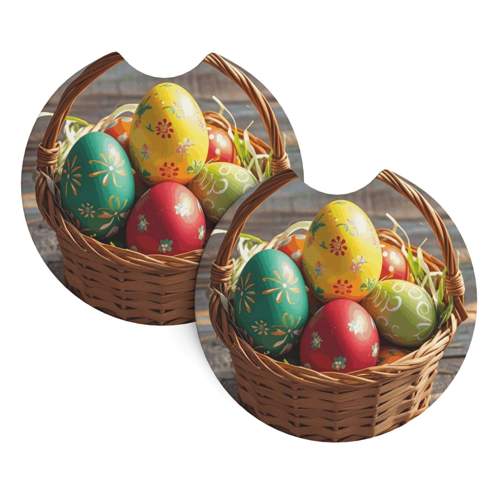 2 Pack Car Coaster for Cup Holders Basket and Easter Eggs Car Cup Coaster 2.7" Neoprene Non-Slip Automotive Cup Mat Universal Auto Car Interior Accessories for Women Men Cup Pad
