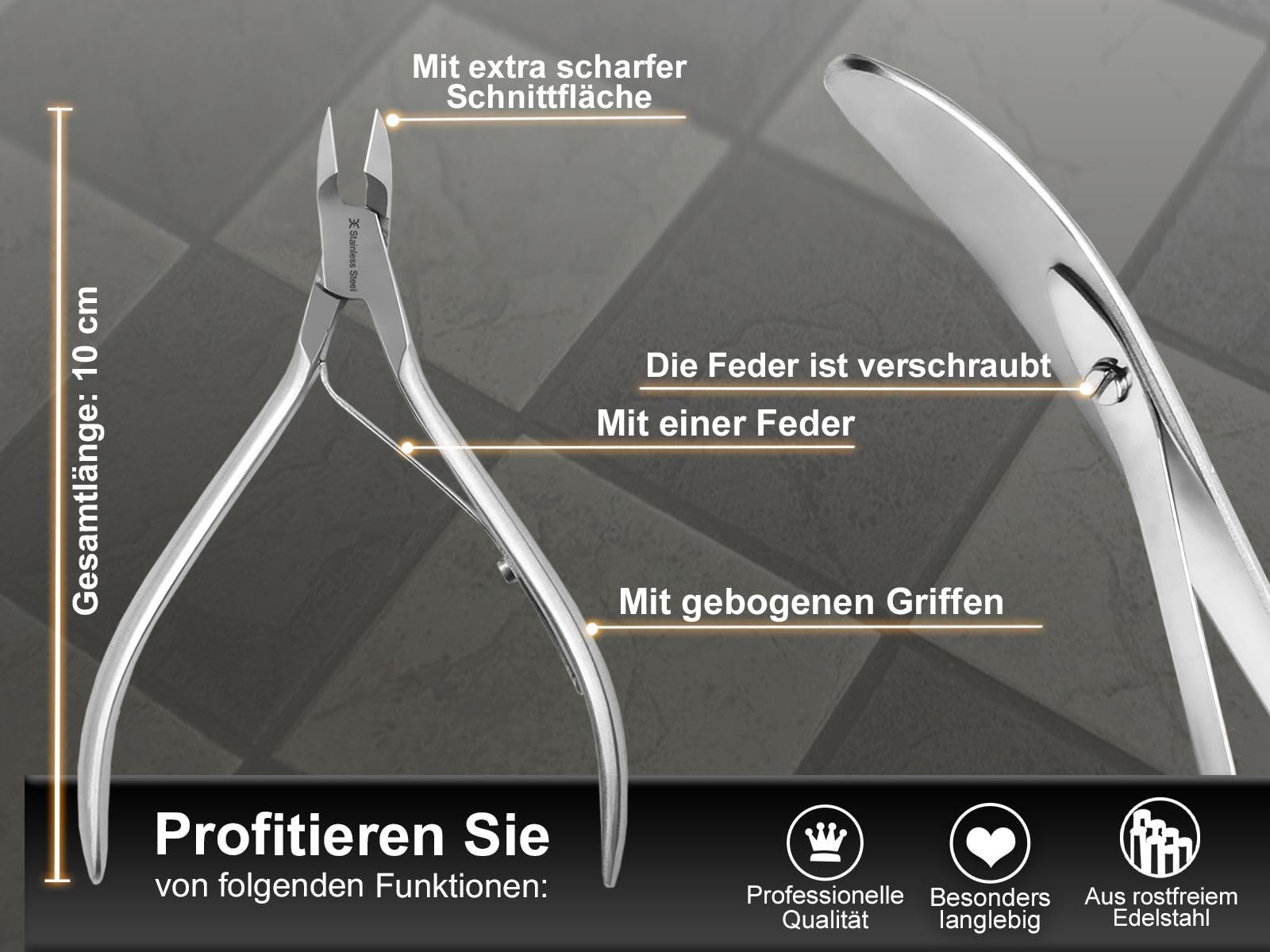 Präzision Nagelhautzange Hautzange Excellent-Solingen mit 7 mm Schnittfläche aus rostfreiem Edelstahl