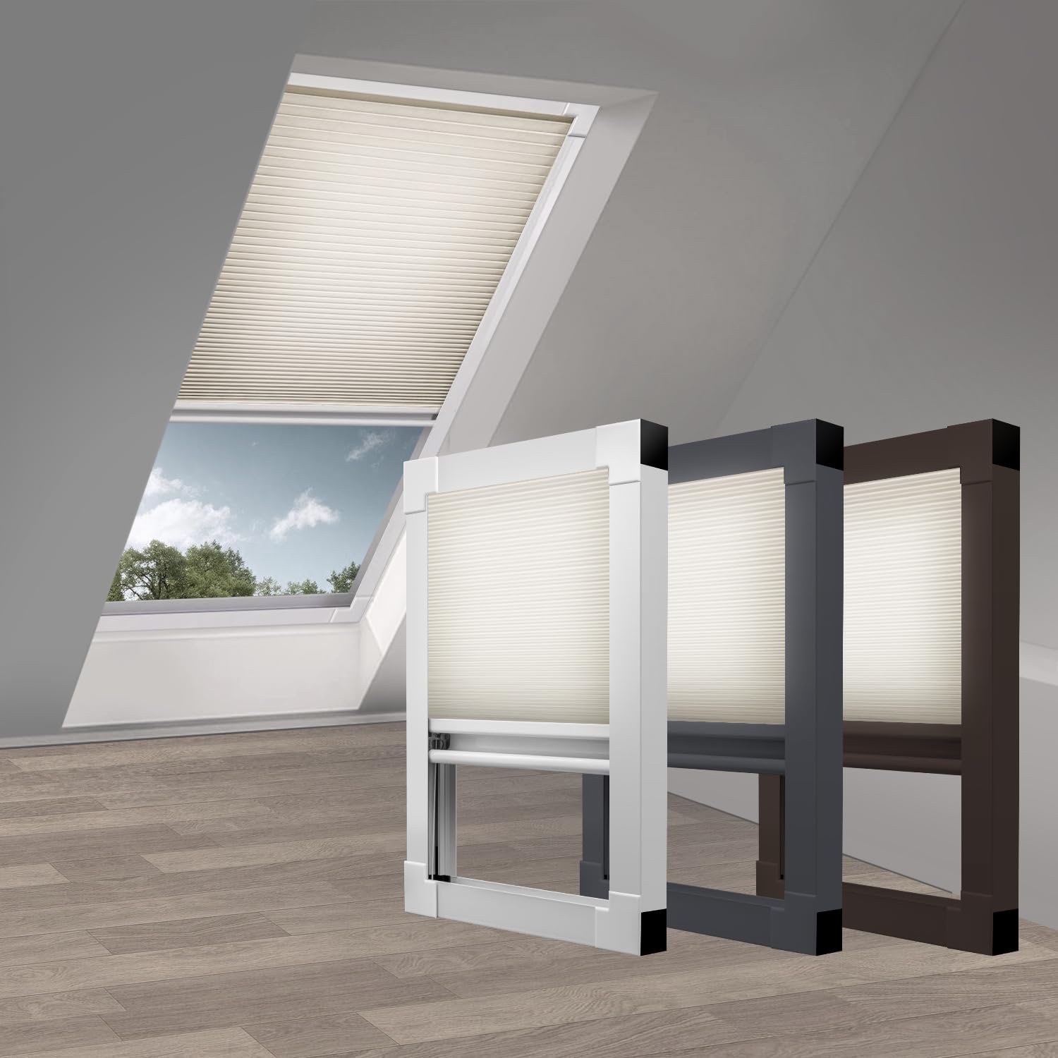 Skylight Blackout Cellular Shades Blinds Cordless Room Darkening Honeycomb Shade Blind for Roof Inclined Plane Rooms Window, Custom Size, Filtering-Beige