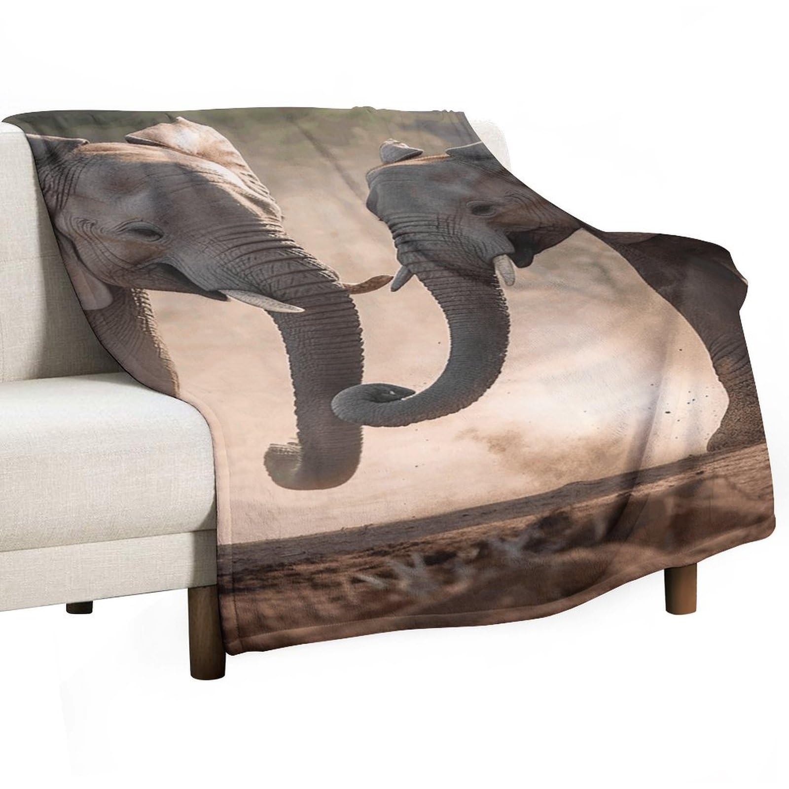 Couverture polaire en flanelle premium motif éléphants, plaid lit luxe doux 76x127 cm