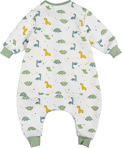 Miniatura 2 de Miipat Saco de dormir para niños pequeños con pies de 1.5 TOG, saco de dormir de manga larga, unisex, manta de dinosaurio para caminantes tempranos