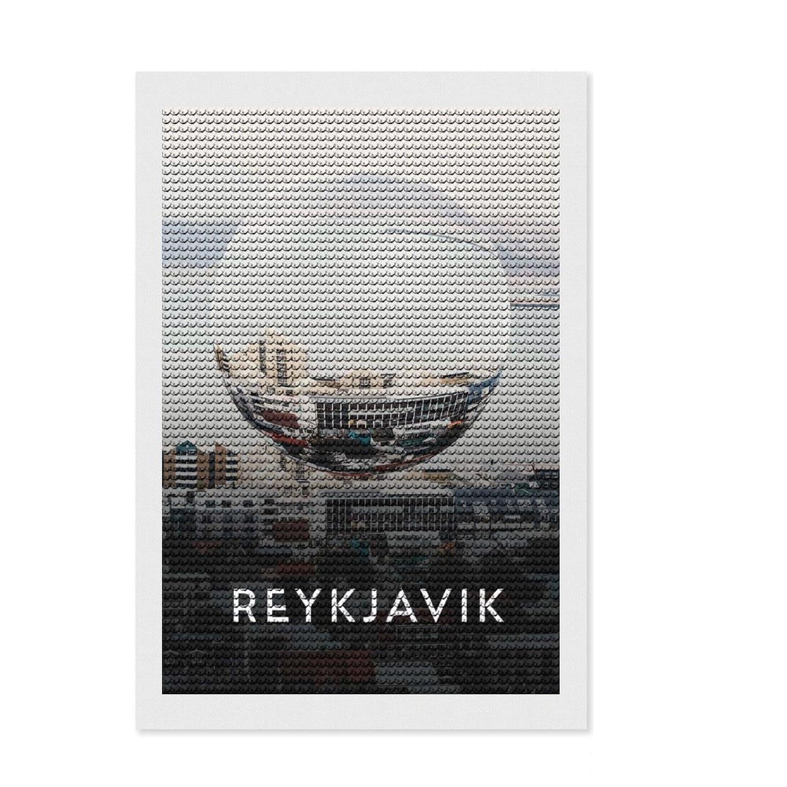 Junmoney Reykjavik Iceland Abstract Diamond Painting Canvas Set 8"x12", for Craft Lovers, Nice Detail and Sparkle, Boho Decor, Birthday Gift