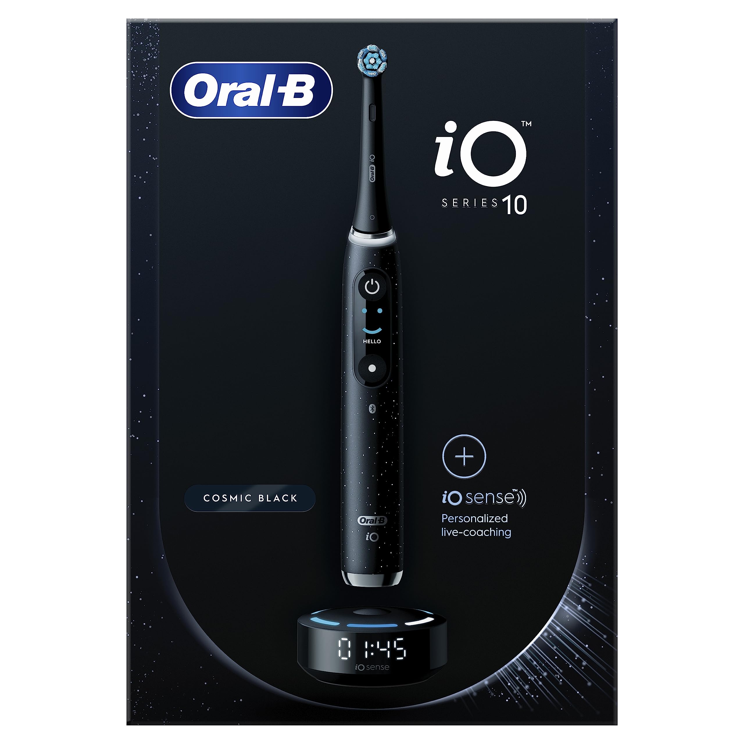 Oral-B Spazzolino Elettrico Ricaricabile iO 10 Nero + 1 Testina, 1 Custodia Da Viaggio ricaricabile, 1 Caricatore iO Sense, 1 Spazzolino + Dentifricio Protezione Gengive Pulizia Profonda 75ml