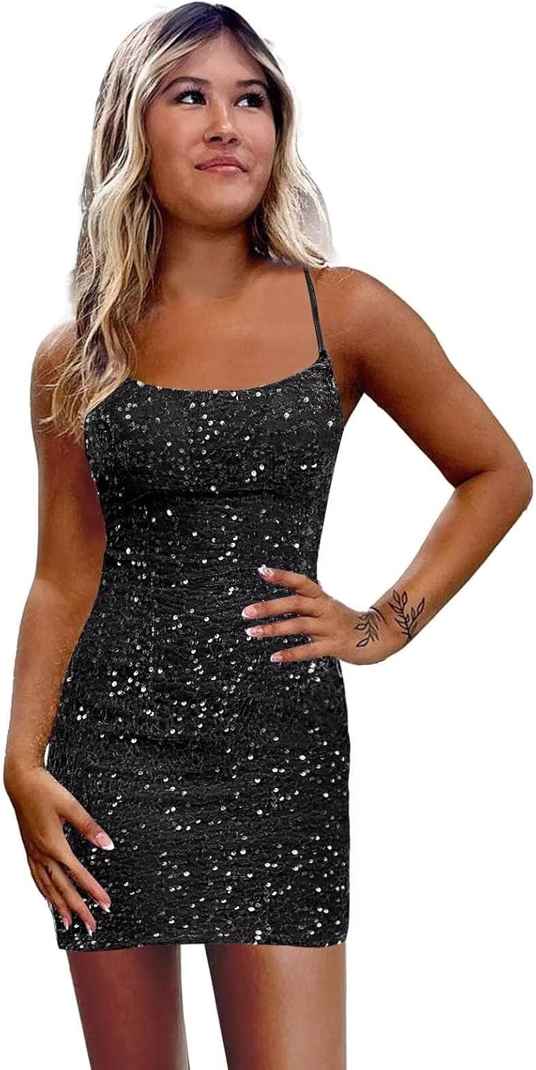 Sparkly Sequin Homecoming Dresses for Teens Short Tight Corset Prom Dress Spaghetti Strap Party Dress