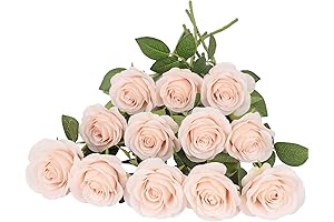 12pcs Artificial Blush Pink Roses with Long Stems for Home Decor