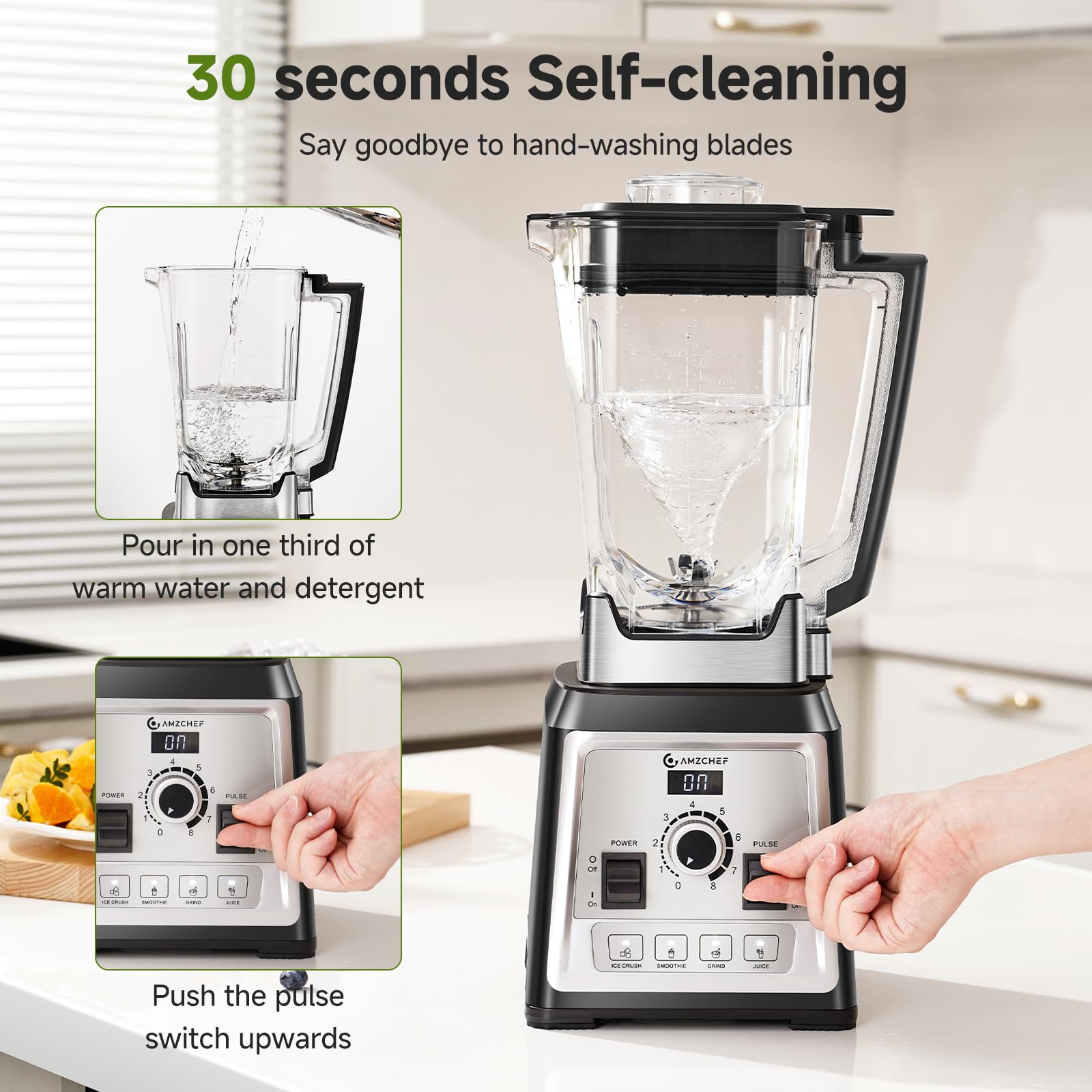 AMZCHEF Standmixer 2000 Watt | 2L Mixer Hochleistungsmixer | Blender mit 8 Einstellbaren Geschwindigkeiten und 4 Vorprogramme für Crushed Ice, Smoothie Maker, Grind Mixer | BPA-Freiem
