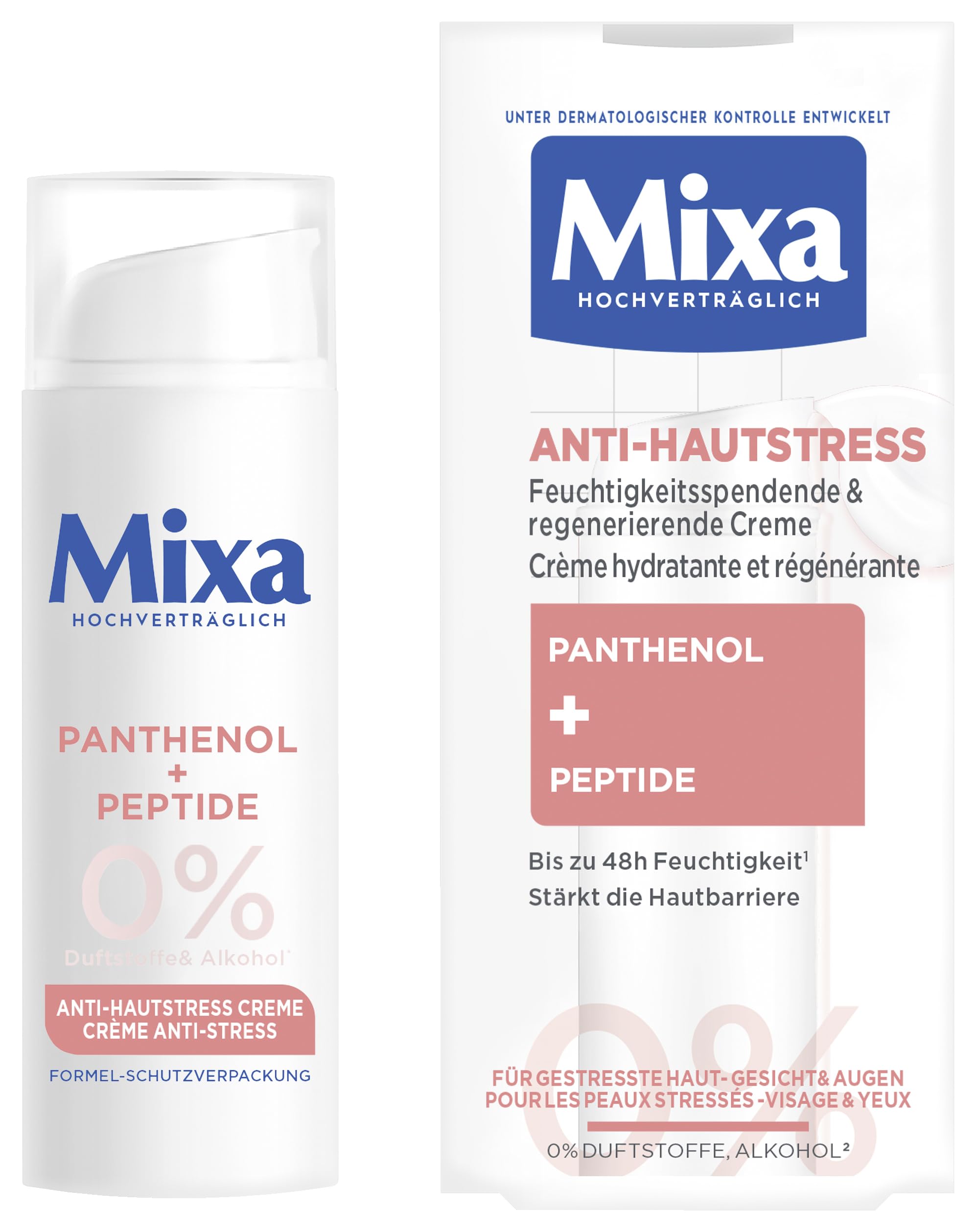 Mixa Anti-Hautstress Gesichtscreme – Feuchtigkeitsspendende & regenerierende Creme mit Panthenol & Peptiden – Beruhigt Rötungen & stärkt die Hautbarriere – Ohne Parfum & Alkohol – 50ml
