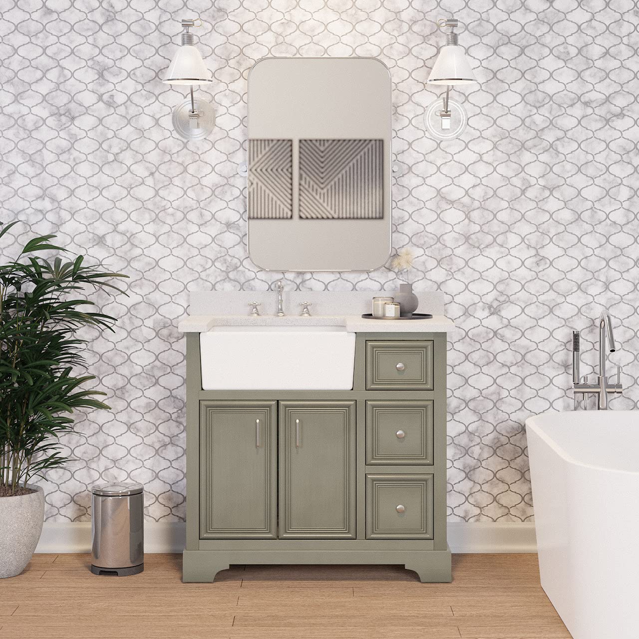 Kitchen Bath Collection Zelda 36-inch Farmhouse Vanity (Quartz/Weathered Gray)