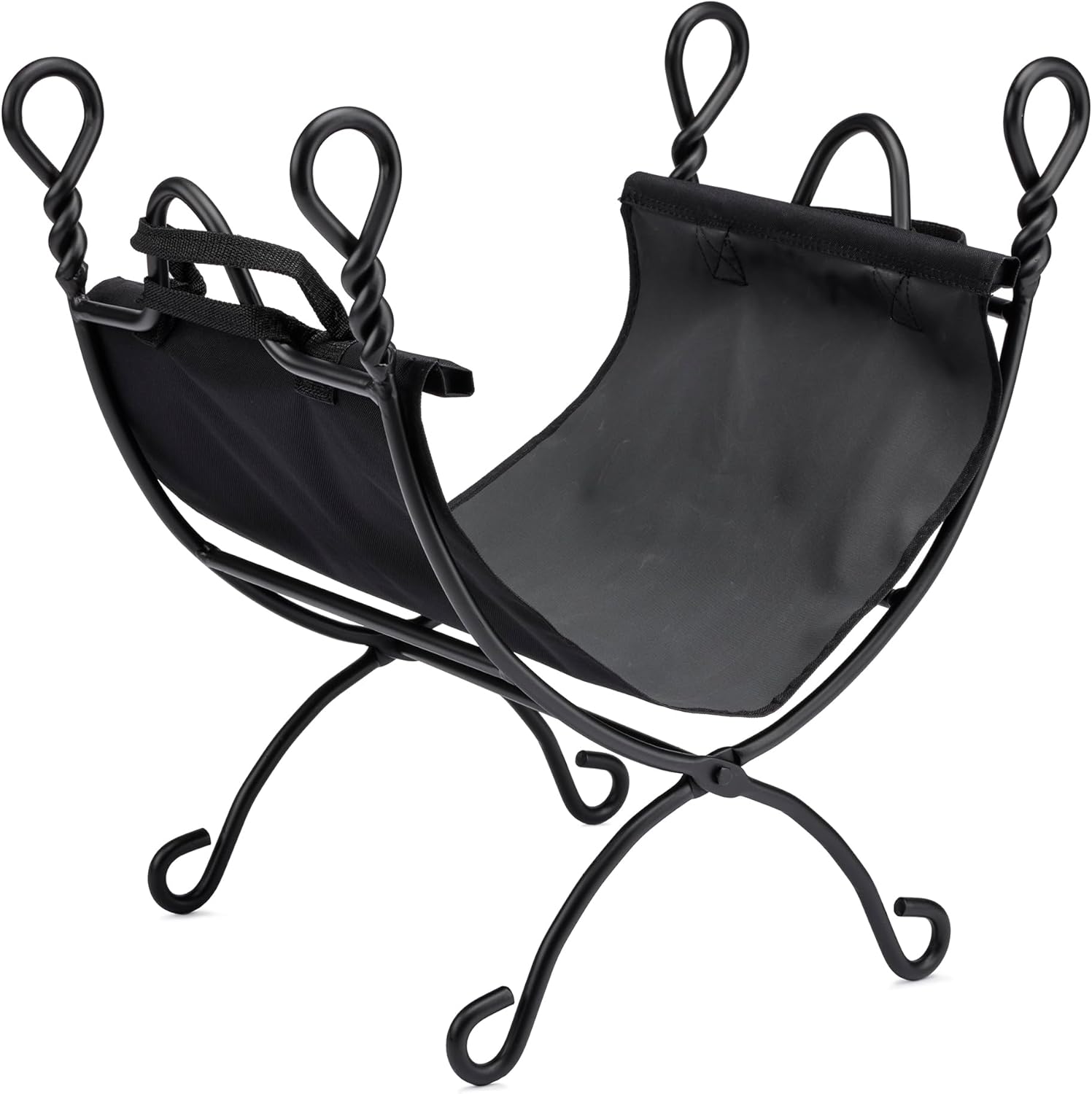 UniFlame Ring Swirl Black Firewood Log Rack with Canvas Carrier (W-1125)
