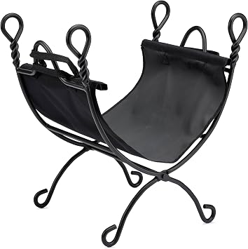 UniFlame Ring Swirl Black Firewood Log Rack with Canvas Carrier W-1125