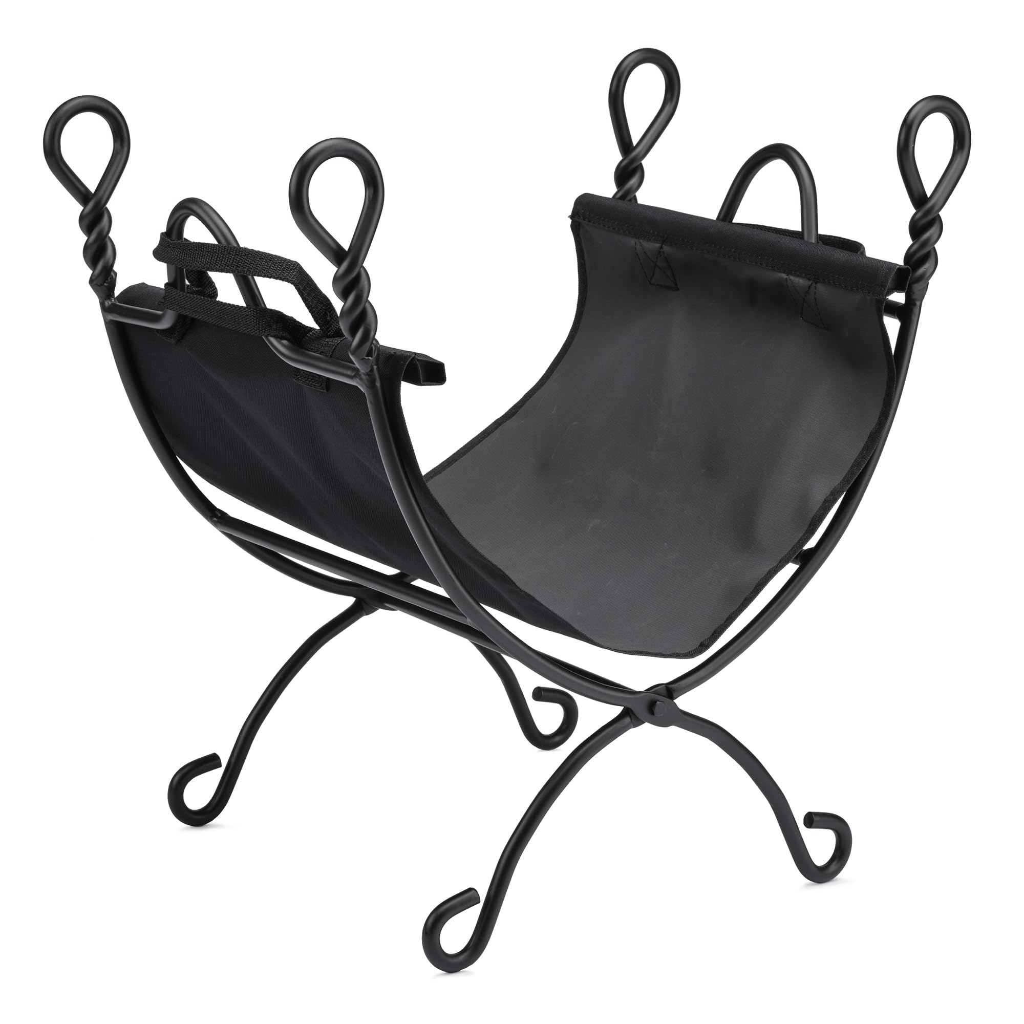Rack à bûches UniFlame Ring Swirl avec support toile noir pour rangement bois intérieur