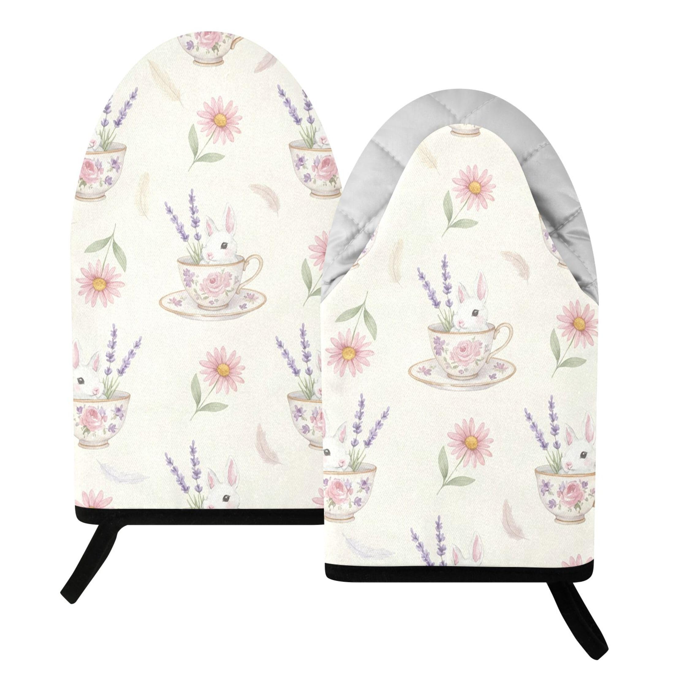 Kutsu Bunny Oven Mitts for Kitchen, Heat Resistant Cotton Oven Gloves for BBQ Baking Cooking, Breathable Kitchen Essentials, 2 pcs