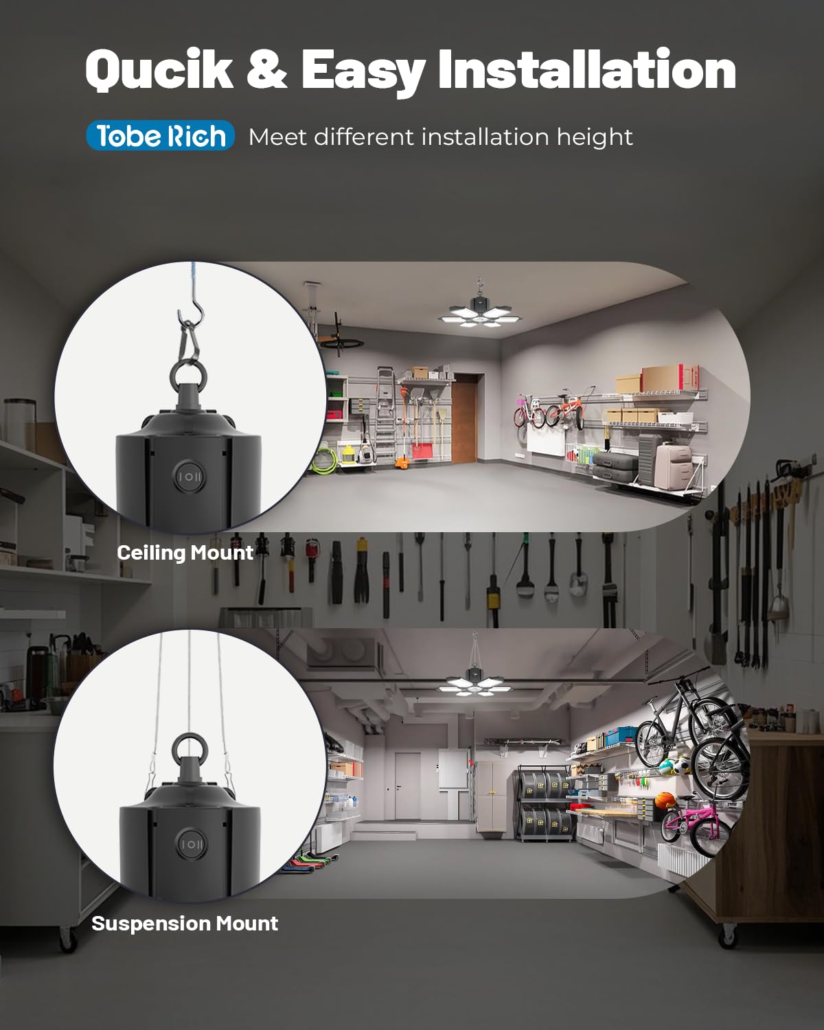 2 Pack Motion Sensor Garage Light Plug in - Ultra Bright 20000LM Motion Activated Shop Light with 3 — view 5