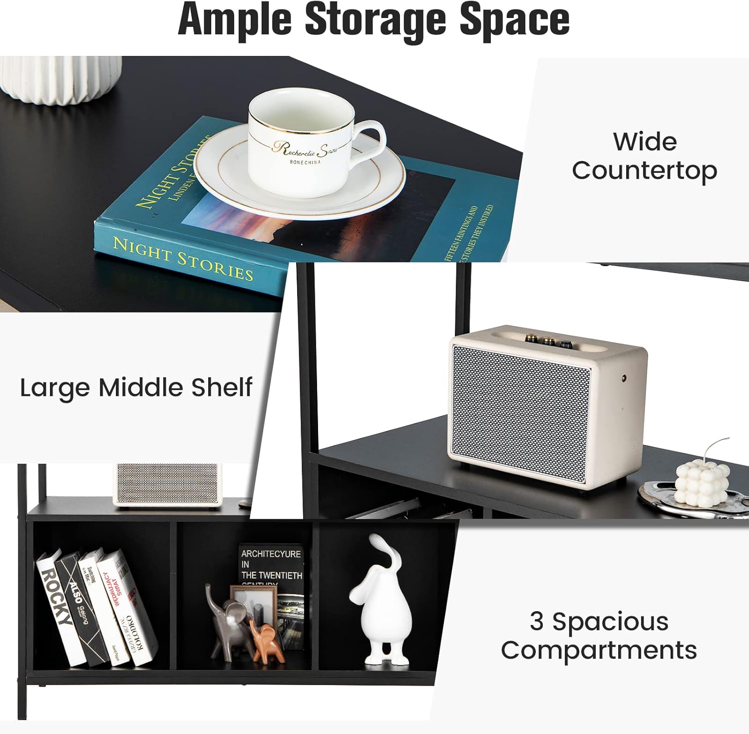 LOKO Buffet Cabinet with Open Shelves, Freestanding Kitchen Cabinet with 3-Cube Compartments, Coffee Bar Credenza Sideboard, 43.5 x 17 x 35 inches (Black)