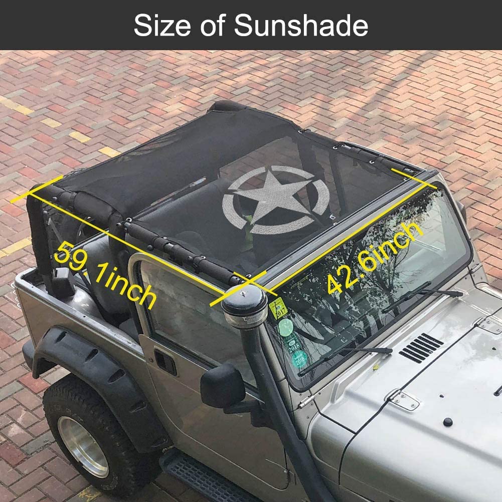 Strapazierfähiges Sonnenschutz-Mesh-Bikinioberteil, Netzabdeckung, UV-Schutz für Jeep Wrangler 1987–2006, YJ TJ-Zubehör, 5-Sterne-Stil