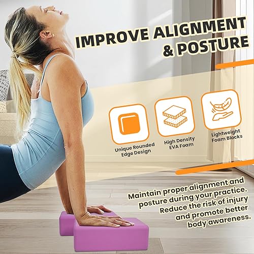 Miniatura 5 de Yoga Block, EVA Foam Yoga Blocks 2 Pack, High Density & Non Slip Dance Blocks for Stretching and Toning, Fitness Accessories for Stability & Balance