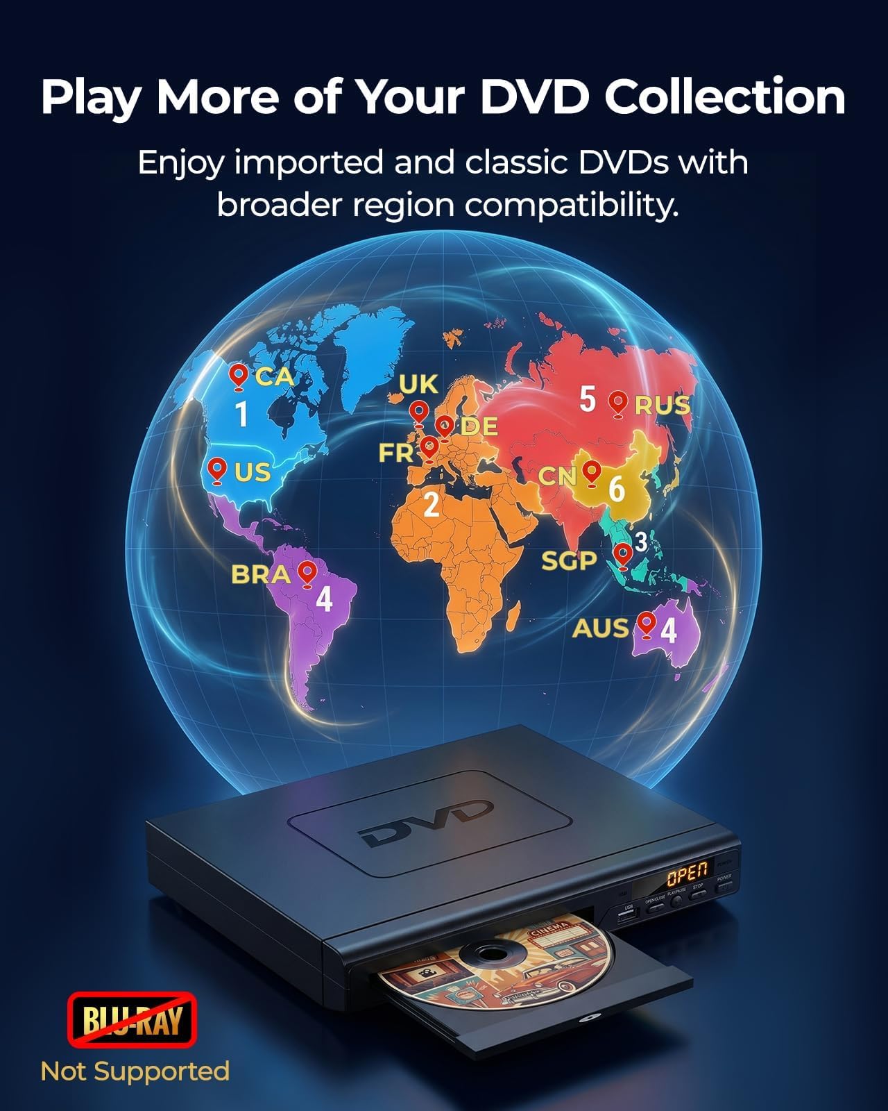 Reproductores de DVD para TV con HDMI, reproductores de DVD que reproducen todas las regiones, reproductor de DVD simple para ancianos, reproductor de CD para sistema estéreo doméstico, incluye cable