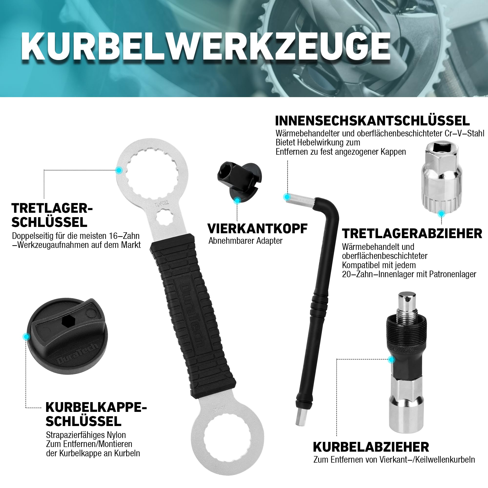 DURATECH Fahrrad Reparaturset 41-Teilig mit Werkzeugkoffer, Tragbarer Fahrrad Werkzeug Set für Fahrrad Reifen Kette Pedal Montage Reparaturen
