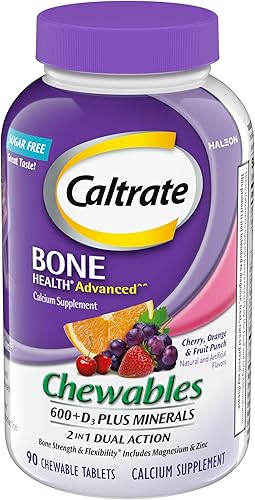 Caltrate Chewables 600 Plus D3 Plus Minerals Suplemento de vitamina D de calcio cereza naranja y fruta 90 unidades