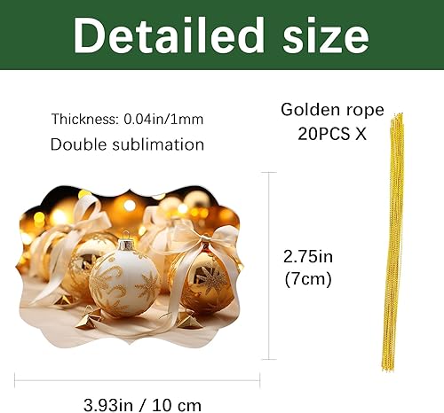 Miniatura 2 de 20 adornos de sublimación de metal de 3.9 x 2.8 pulgadas, adornos de sublimación de doble cara, adornos de Navidad de sublimación en blanco para