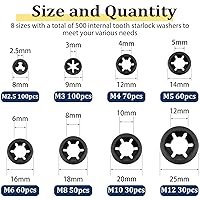 Vista 2 de Juego surtido de 500 arandelas internas de bloqueo de estrella de dientes, m2.5 m3 m4 m5 m6 m8 m10 m12, arandelas de bloqueo de velocidad rápida