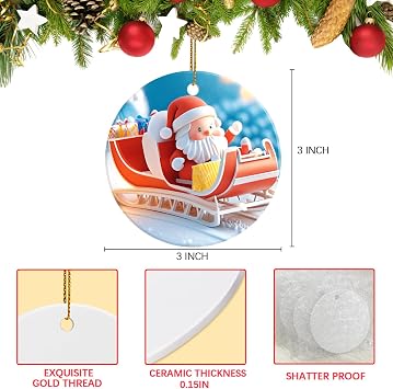 50 Pack Ceramic Sublimation Ornament Blank 3 inch Round Crafting DIY Personalized Printed Christmas Home Bulk White Porcelain Xmas Tree Crafts Decor