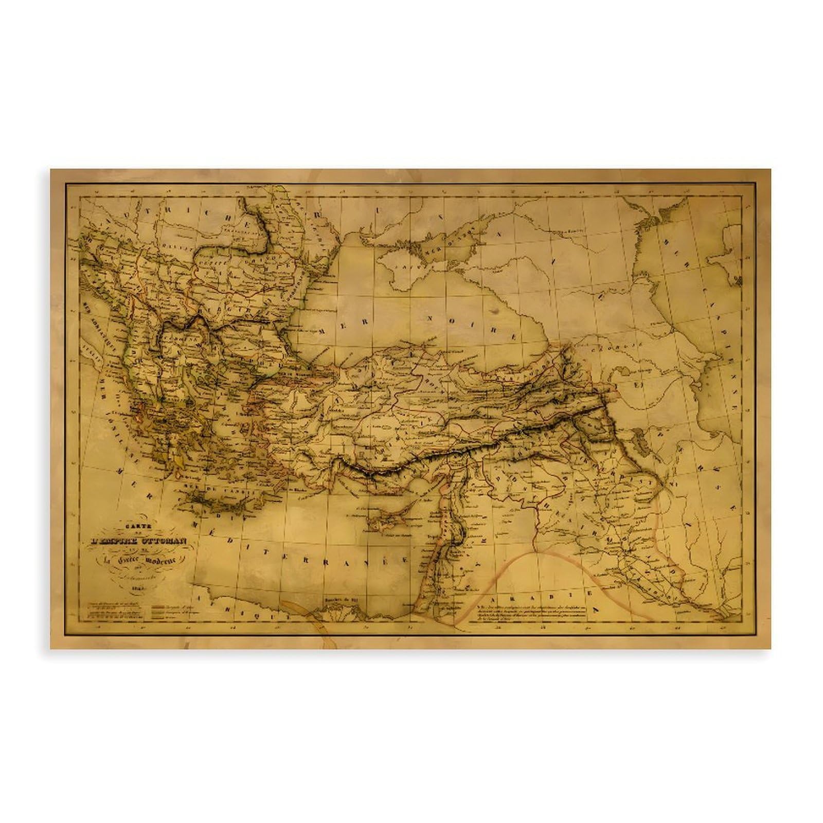 Qnvjqkdsi Unframe Vintage Map Ottoman Empire Art Canvas Poster Bedroom Decor Landscape Office Room Decor Gift 20" L X 30" W