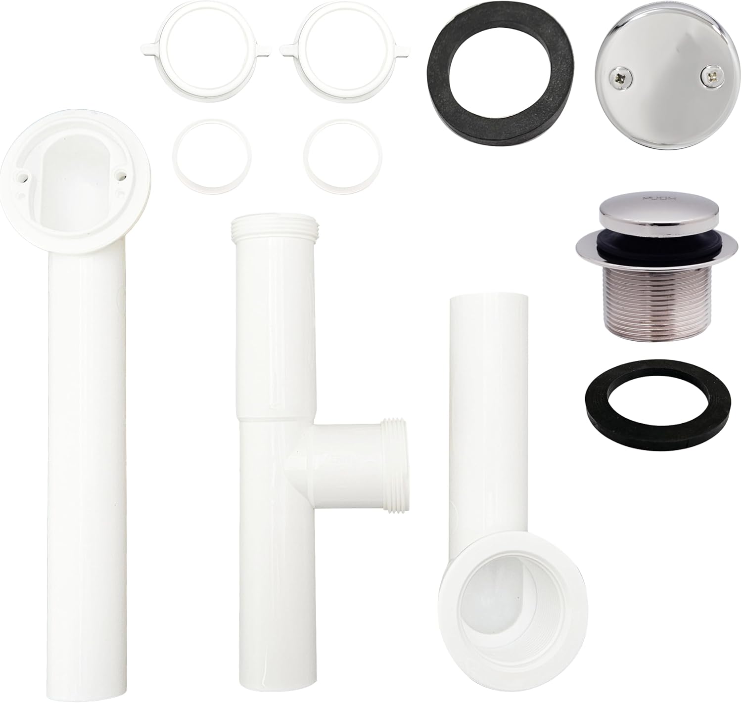 ముందు view of Westbrass bathtub waste and overflow assembly components