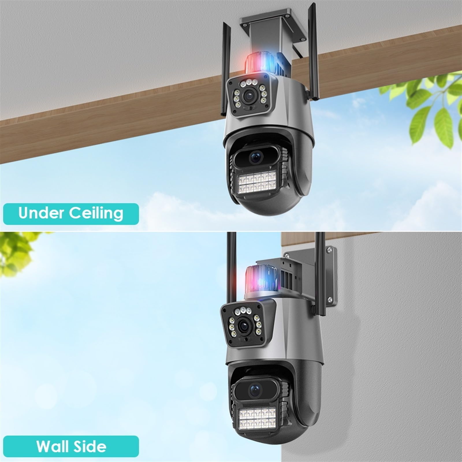 Telecamera WiFi Esterno, Telecamera da 6 MP Dual Lens Dual Screen PTZ Telecamera IP for videosorveglianza di Sicurezza Impermeabile for Esterni,Sicurezza, Antifurto(32G SD Card)