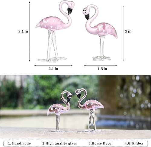 Miniatura 9 de LONGWIN 2 pares de figuras de flamenco de cristal soplado a mano, escultura de animales de flamenco, figuras coleccionables