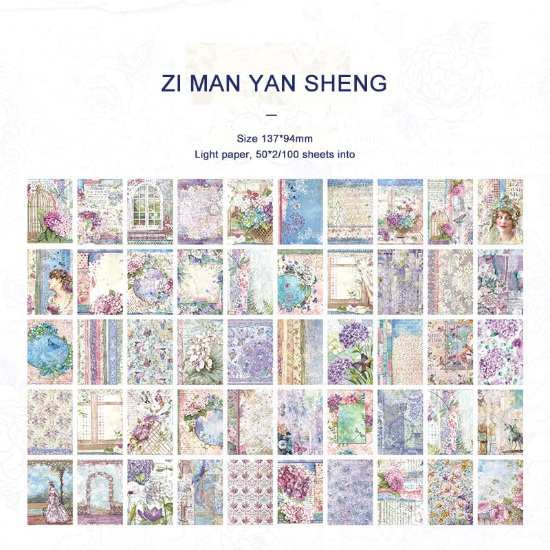 100 Sheets Retro English Flowers Sticker Diy Journal Decoration Material Literature Art Scrapbooking Collage Stationery Stickers (Scz-Jkydqw-03)